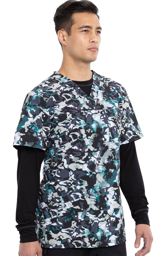 Fashion Prints by Cherokee Men's V-Neck Nautical Print Scrub Top Clearance