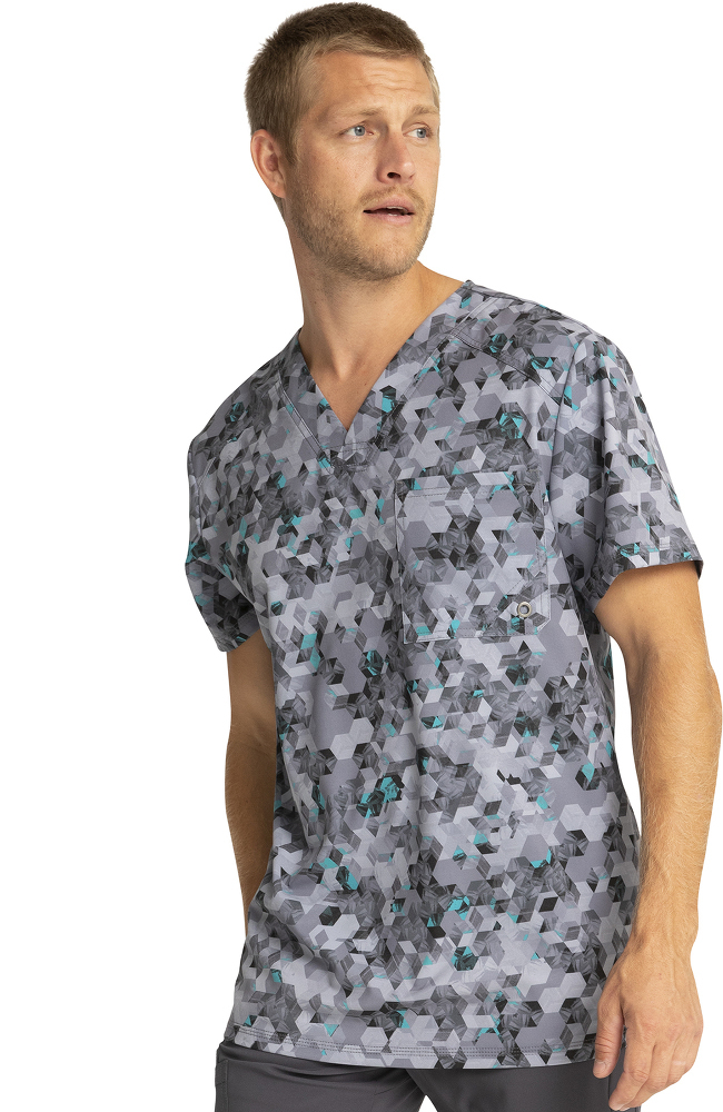 Fashion Prints by Cherokee Men's V-Neck Nautical Print Scrub Top Clearance