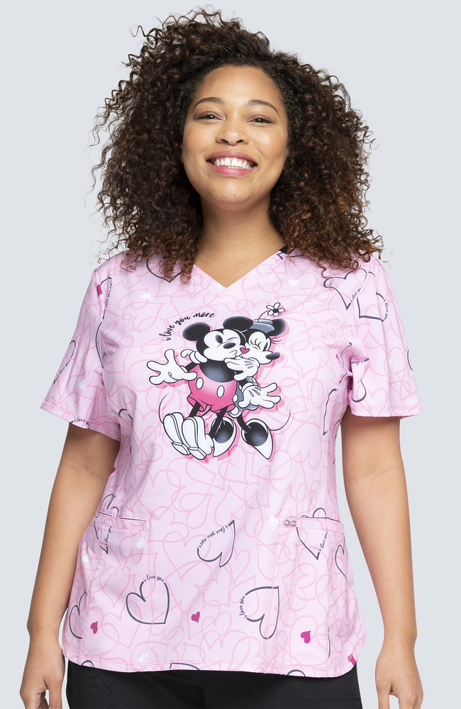 Clearance Women's I Love You More Print Scrub Top