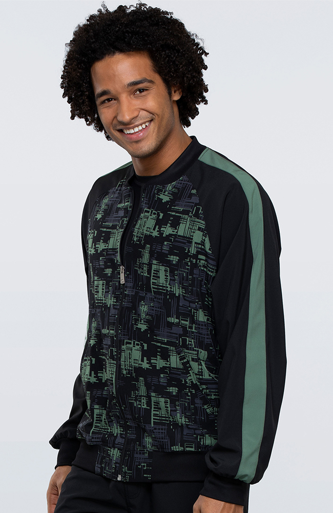 Clearance Men's Zip Front Abstract Print Scrub Jacket