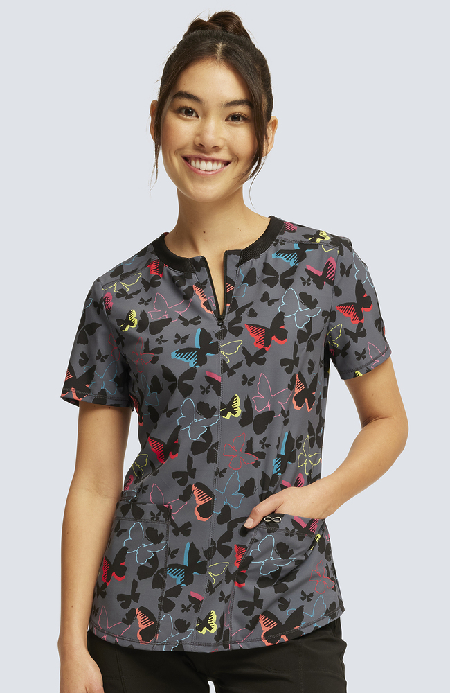 Colorful Butterfly Pattern Scrub Tops for Ladies